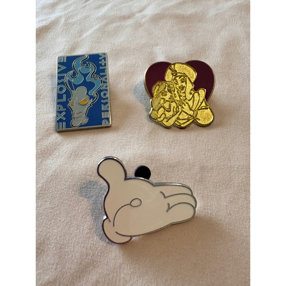 Disney Pin Lot Hades Explosive Personality Aladdin Jasmine Mickey Glove 3pc